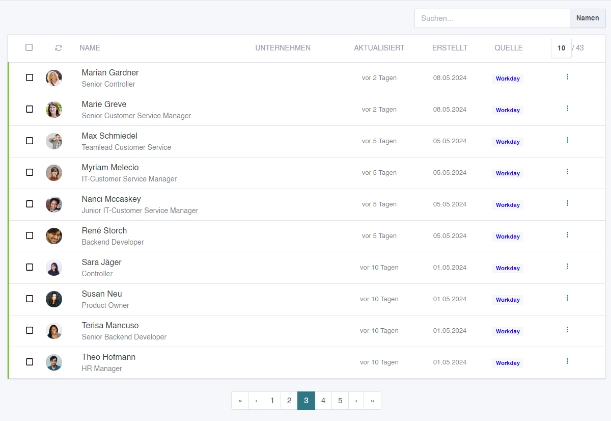 Mitarbeitertabelle Workday